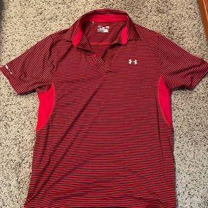 Mens large under armour polo. Cold black series. Red and black stripes